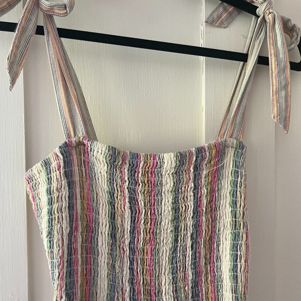 Selene Smocked Tiered Maxi Dress in Beachy Stripe